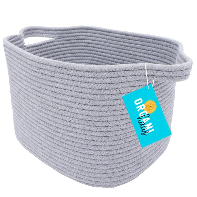 Laundry Basket Woven Cotton Storage Organizing Bin with  Handles for Desk Organization, Small Basket for Keys Makeups Toys