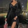 Dámská móda A Zimní Sexy Sametové Šaty s Výstřihem do V Malé Šaty