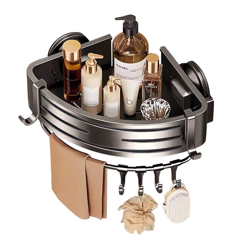 2-tier Bathroom Triangle Shelf Suction Cup No-Drill Wall-Mounted Corner Toilet Washstand Shower Storage