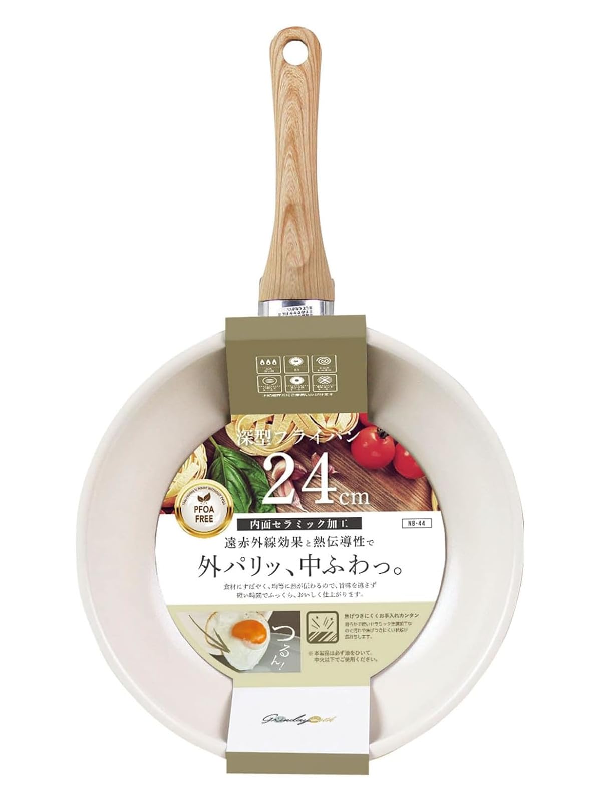 

Kakusei Grinday с глубокой жаркой, теплым индукционным нагревом, керамическая, стильная и милая, приглушенного цвета, сковорода NB-44, 24 см, слоновая кость, совместимая, с покрытием,