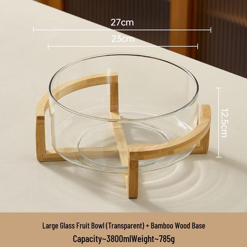 Glass Fruit and Salad Bowl with Bamboo Stand 04 Large with Bamboo Stand