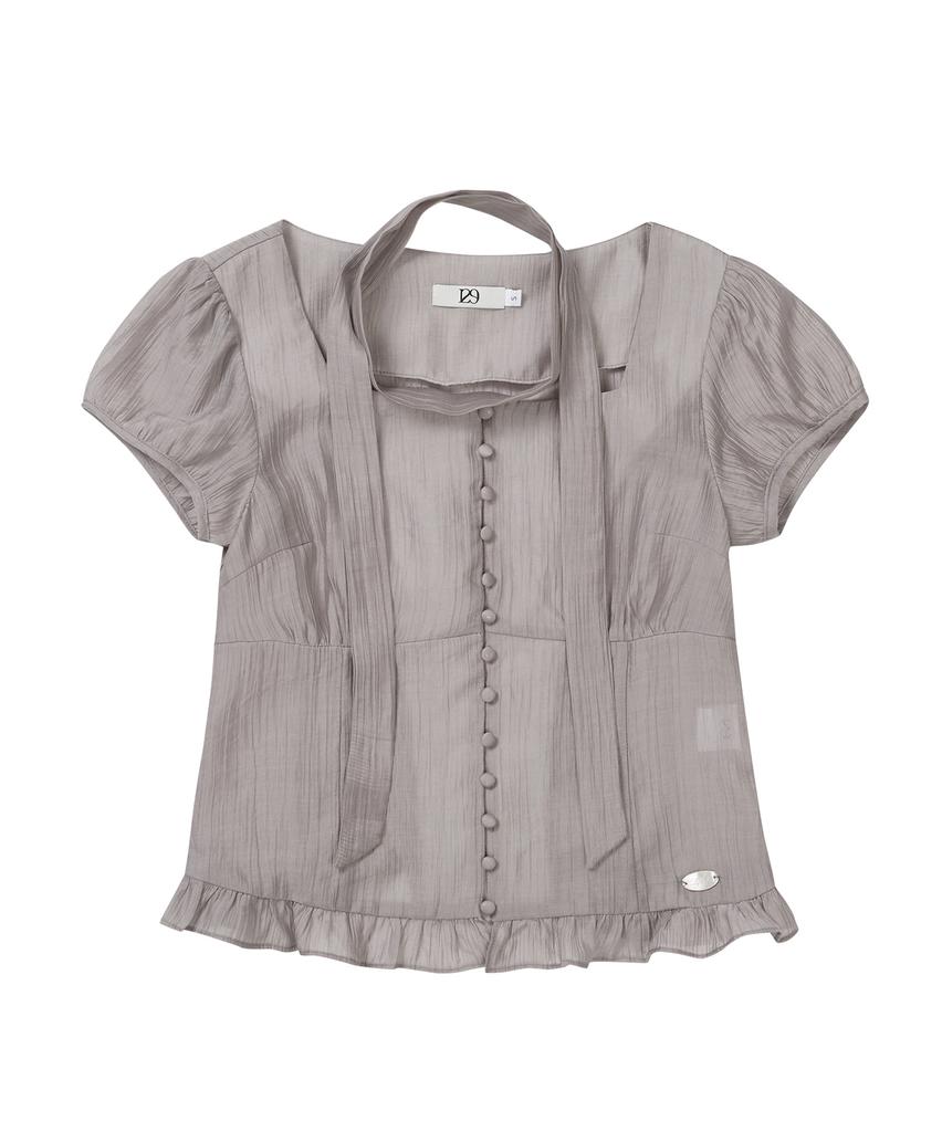 ILLIGO Ribbon Tie Square Neck Blouse Gray