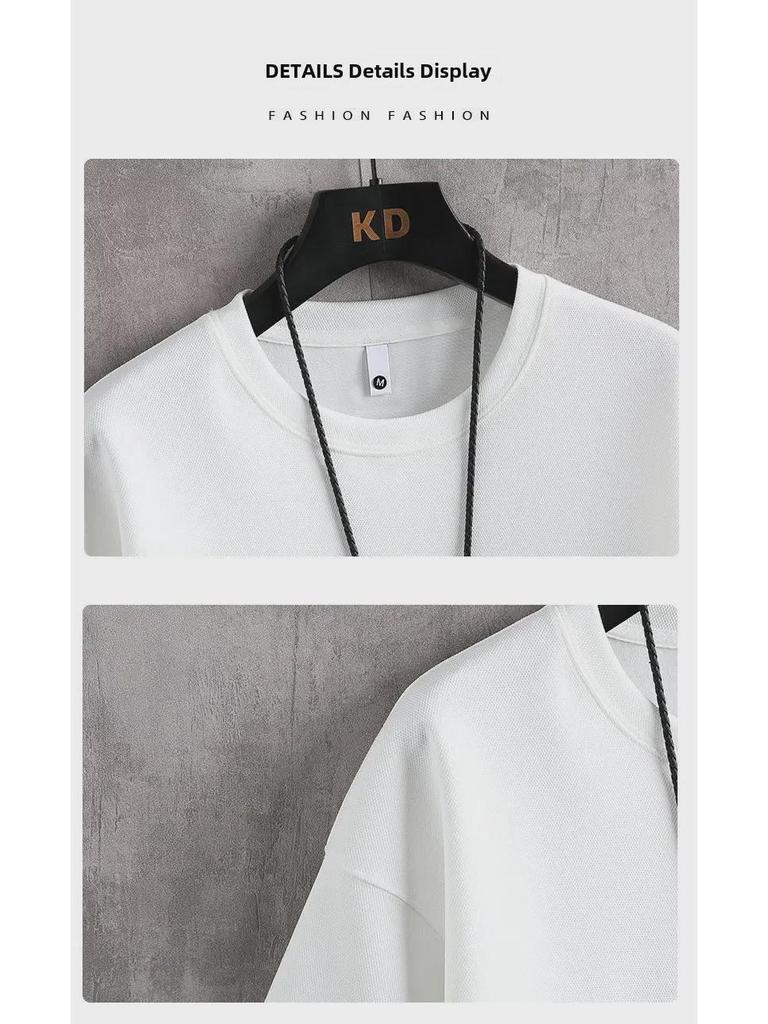 Men's Korean Summer Waffle Short-Sleeve T-Shirt & Casual Sports Two-Piece Set