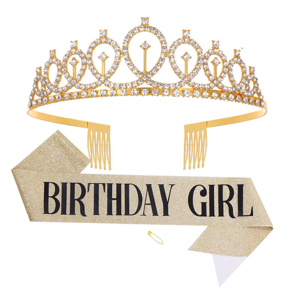 Set de Corona Brillante con Correa para el Hombro y Diadema para Niñas Cumpleañeras