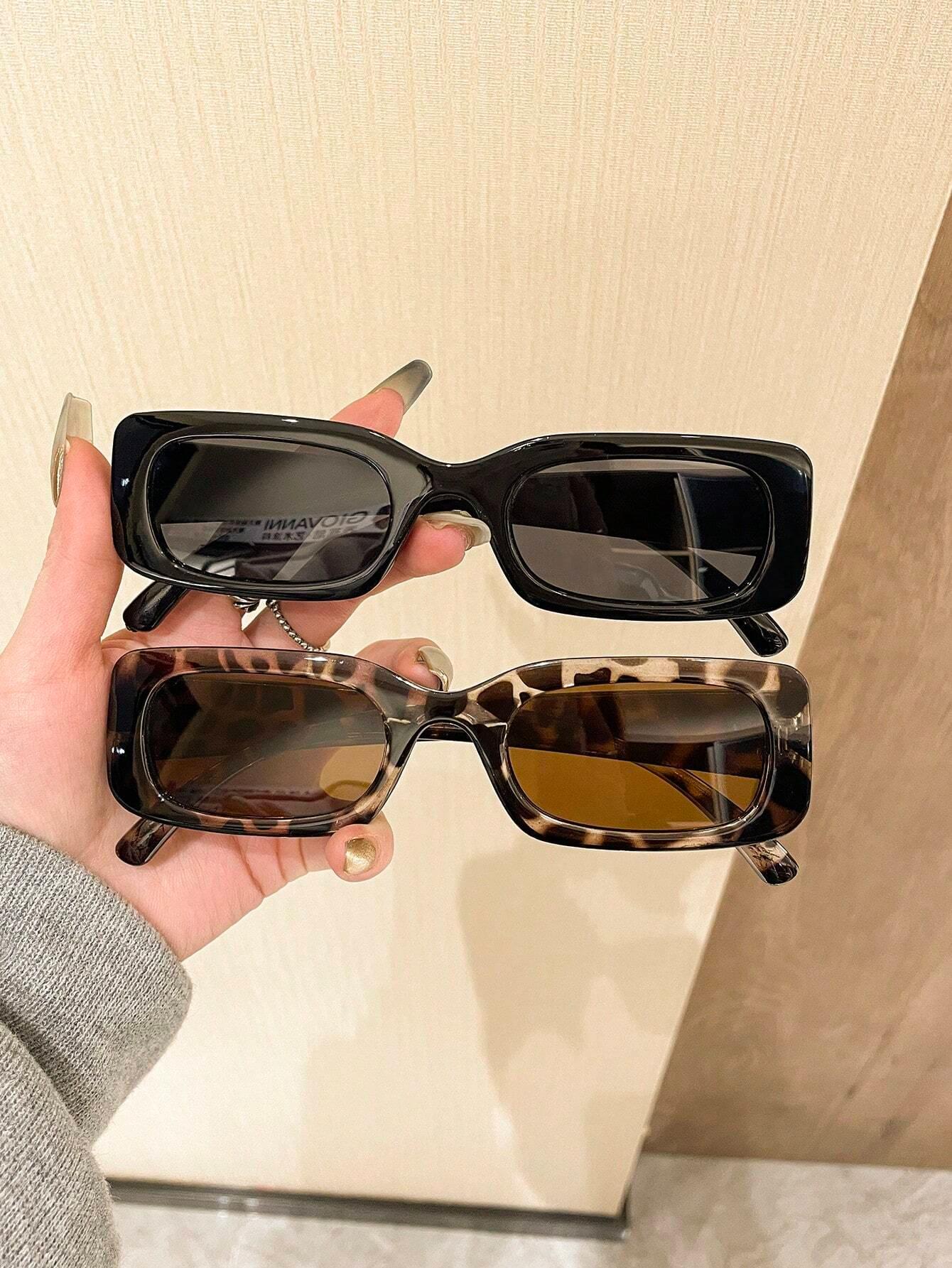 

2PCS Rectangular Frame Stylish Glasses Unisex Suitable for Daily Matching Photography Simple Fashion Eyewear for Men And Women