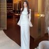 Elegant White Wrap Waist A-Line Dress With Flared Sleeves Women 2026