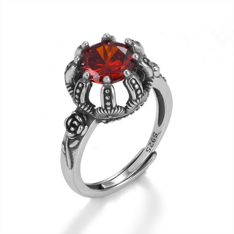 Adjustable Crown Ring Women Men Vintage Style Sterling Open Band Geometric Jewelry Adjustable Open Band