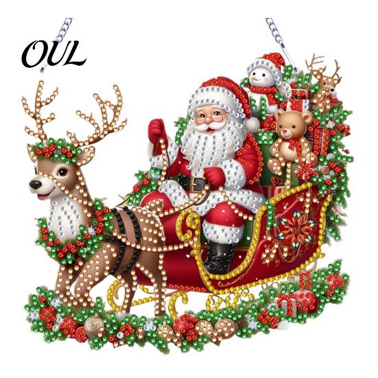 Faux Diamond Art Ornament Kit Christmas Kit, Santa Snowman Hanging DIY Sparkling Ornaments Acrylic Pendant with Rhinestones Craft for Adults, Holiday