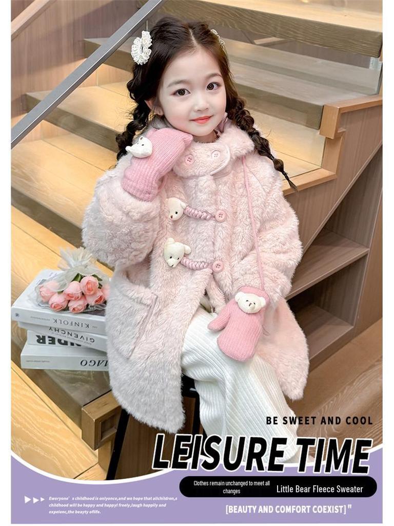 2025 Girls' Fleece-lined Lambswool Coat - Stylish Autumn/Winter Sweater for Kids