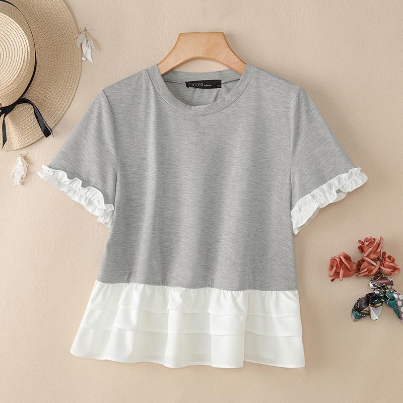 

ZANZEA Женская повседневная летняя блузка с круглым вырезом и коротким рукавом S