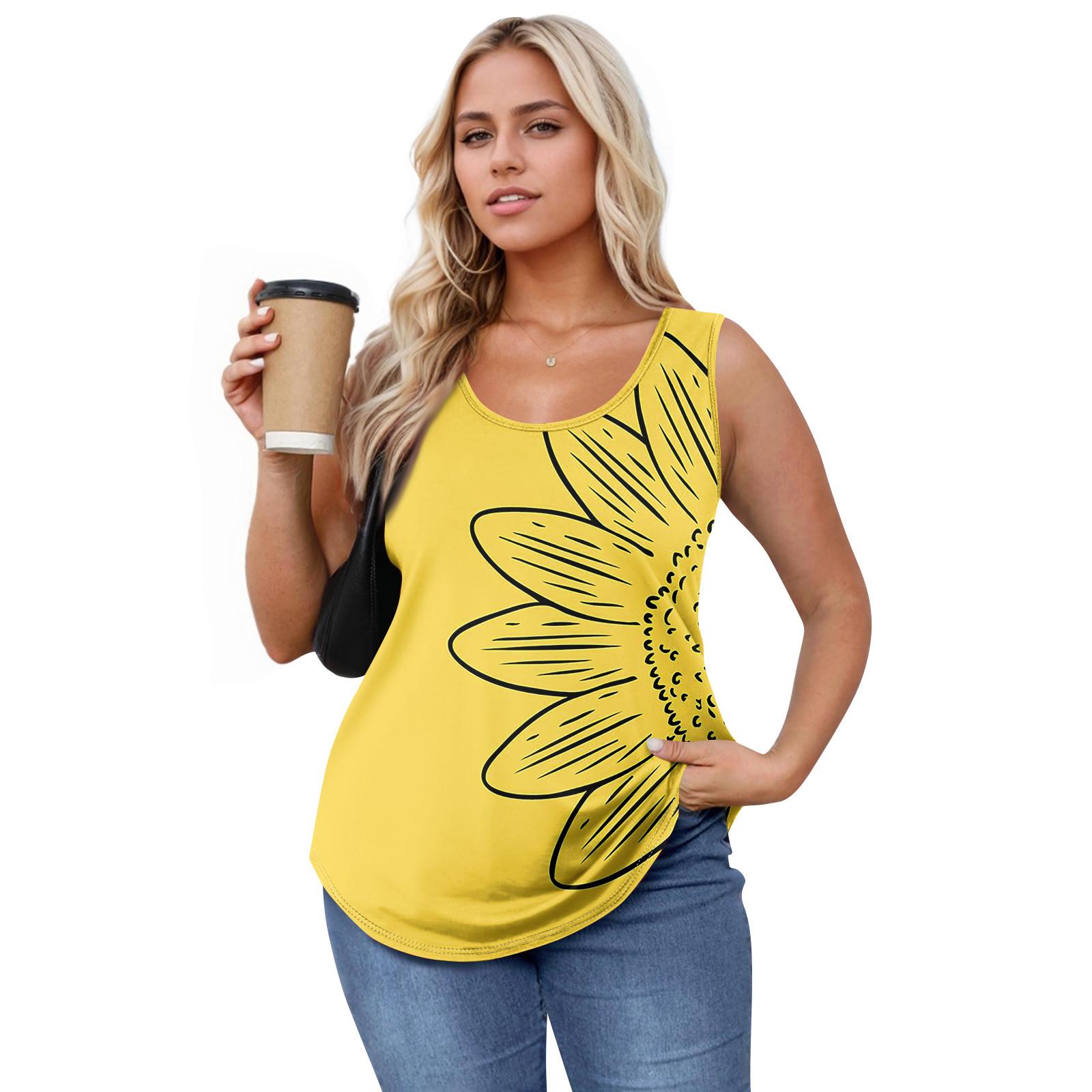 

Женская майка для девочек с принтом, повседневная майка, майки для женщин, свободный крой, топы без рукавов, струящиеся XL жёлтый