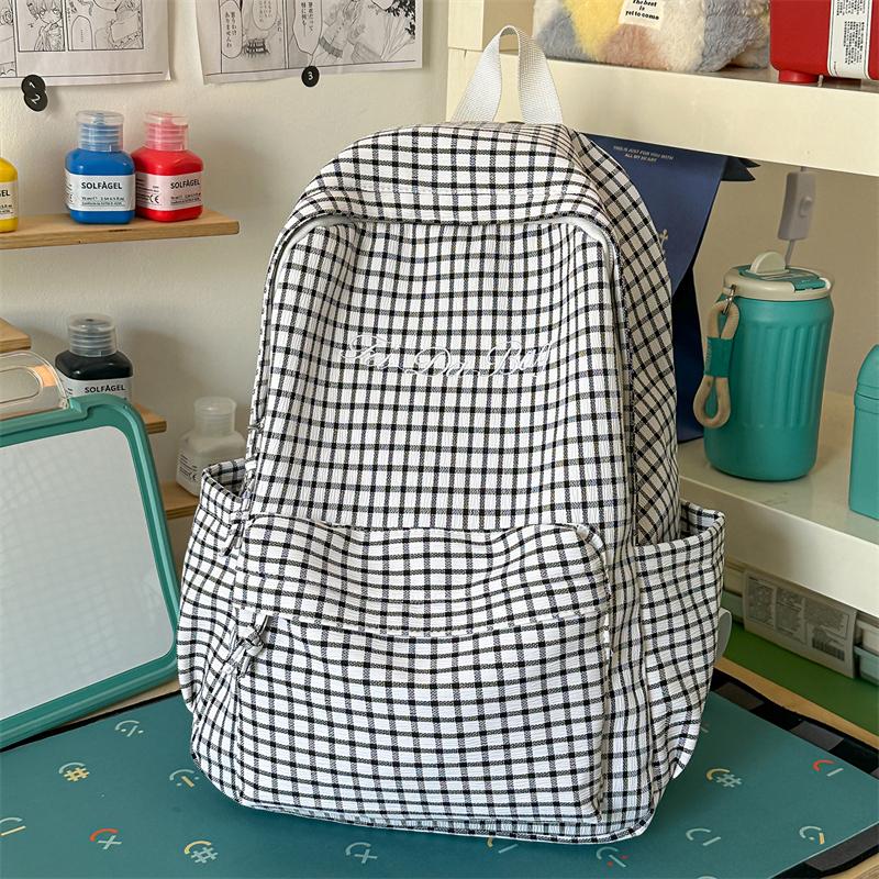 Karriertes Schülerrucksack Damen Rucksack mit großer Kapazität