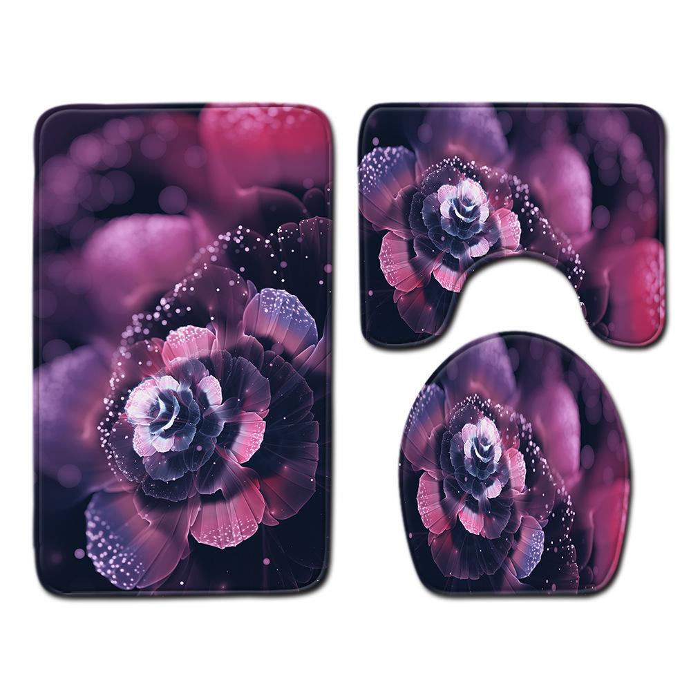 Cool Flower Pattern Bathroom Floor Mat Toilet Three-Piece Set