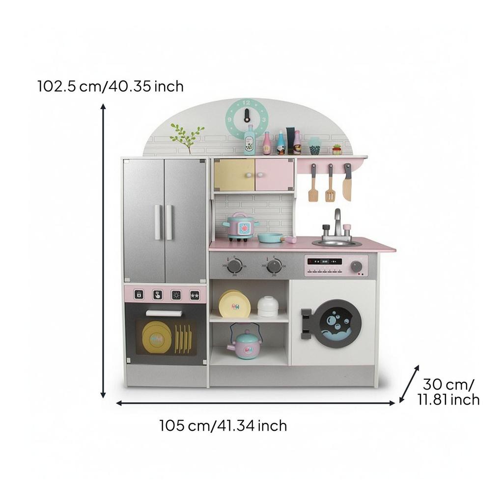 Wooden Play Kitchen Large with Refrigerator No-Cost for Bedroom