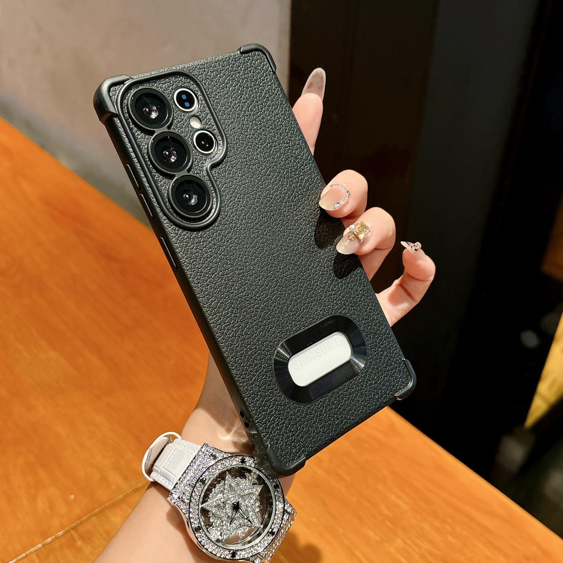 

Подходит для Samsung S25Ulltra Чехол для мобильного телефона с рисунком личи и защитой от протечек S24 Кожа A36 Четырехугольная защита от падения Полное покрытие Мягкий чехол A52