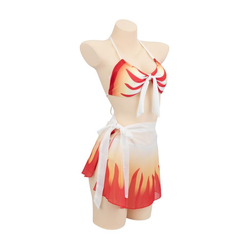 Anime Kamado Tanjirou Costume Cosplay Nezuko Zenitsu Bikini Plage Halloween Été Ensemble Maillot de Bain Deux Pièces S beige