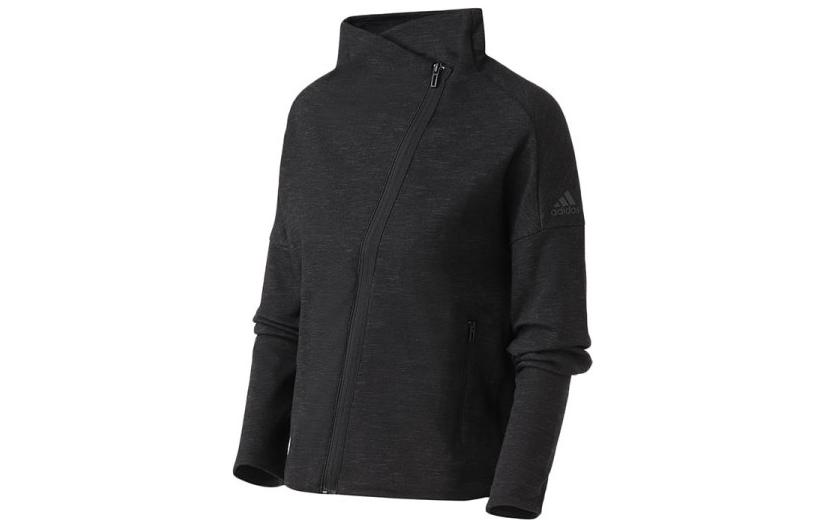 Adidas Jackets Women s Black Gray Color Stand Collar Moderate Straight Fit CZ2915 M