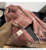 Korean Style Thick Pink Plaid Scarf for Women - Autumn/Winter Neck Warmer
