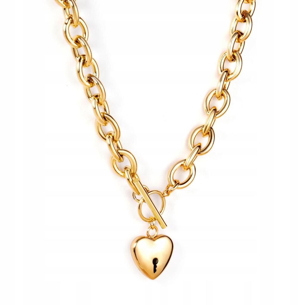 Beautiful Golden Heart Key Necklace Chain Fashionable Elegance And Chic 45 Cm