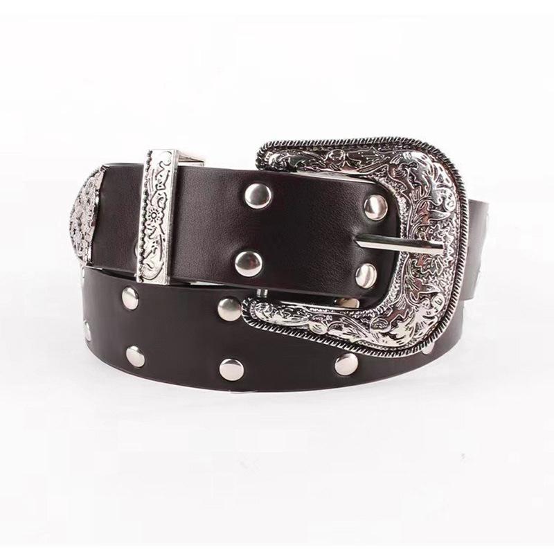 Y2K Nietengürtel mit Metallschnalle - Damen Retro Punk Schwarzer Gürtel