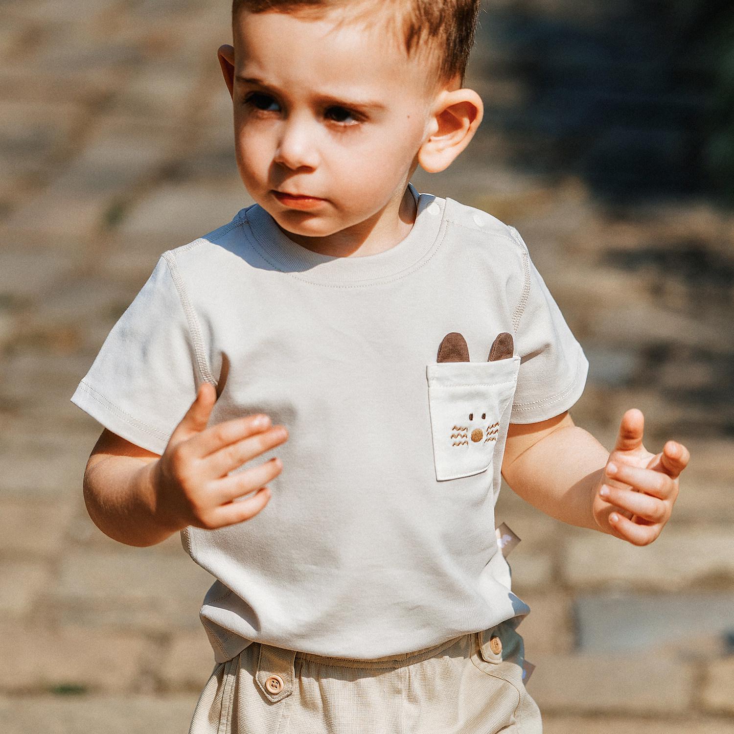 Muaqiaqia Soft & Bouncy Nordic Style Short-Sleeve T-Shirt for Kids, Summer 2026, Unisex Baby Top 110 cm бежевый
