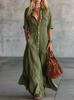 Europäisches und amerikanisches langes Hemdkragen-Knopf-Mode-Spleißtaschen-Kleid