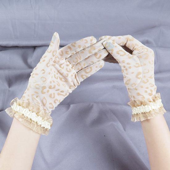 1 Paio Guanti da Sposa Trasparenti in Pizzo Sottile Stampa Leopardo Traforati Decorati Arricciati Vintage Traspiranti Guanti da Ballo per Appuntamenti