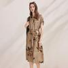 Zhaojun Women's Silk Lapel Short Sleeve Midi Dress