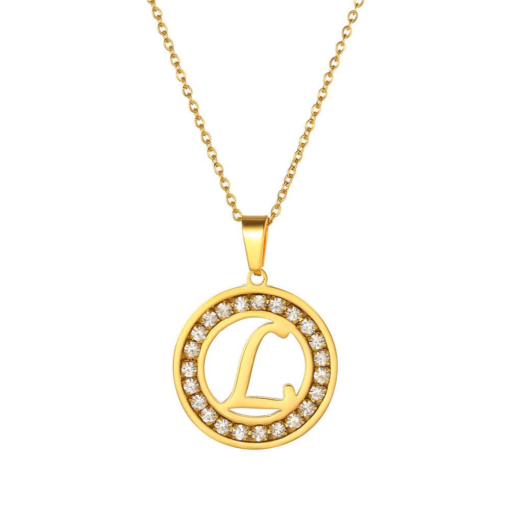 New Initial Letter Name Pendant Female Gold Color Stainless Steel A-Z Alphabet Round Necklace for Women Jewelry Gift