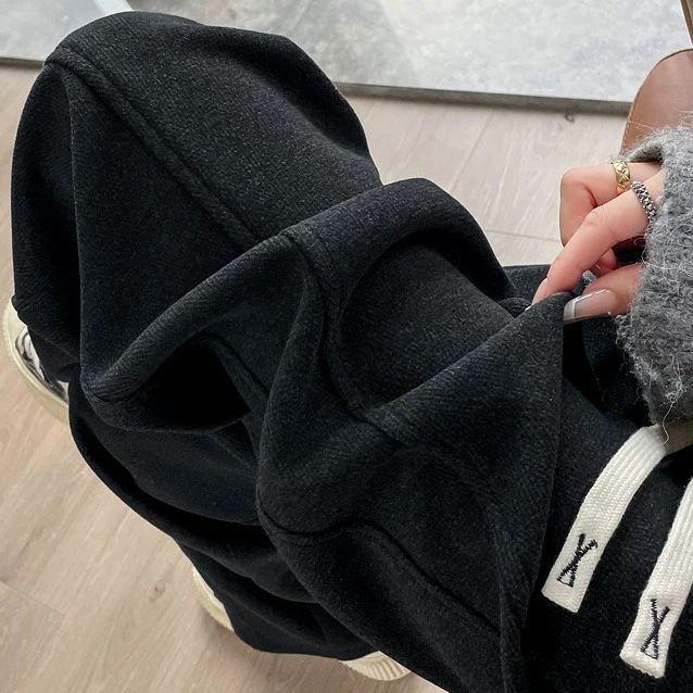 Women s Herringbone Wool Wide-Leg Pants - Autumn/Winter, Plus Velvet, High-Waist, Thickened, Loose Fit, Casual Style (2025). S