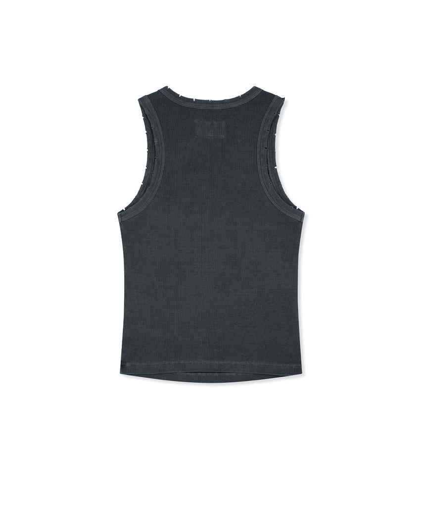 Mattengkim Distressed Sleeveless Logo Top In Charcoal