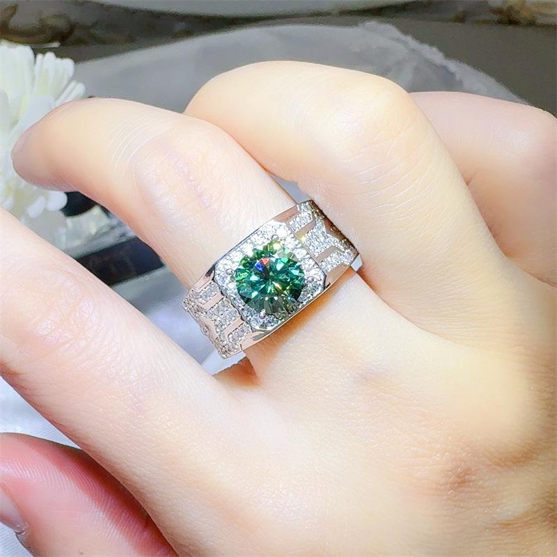 2 Carat Men's Silver-Plated PT950 Luxury Colored Moissanite Ring