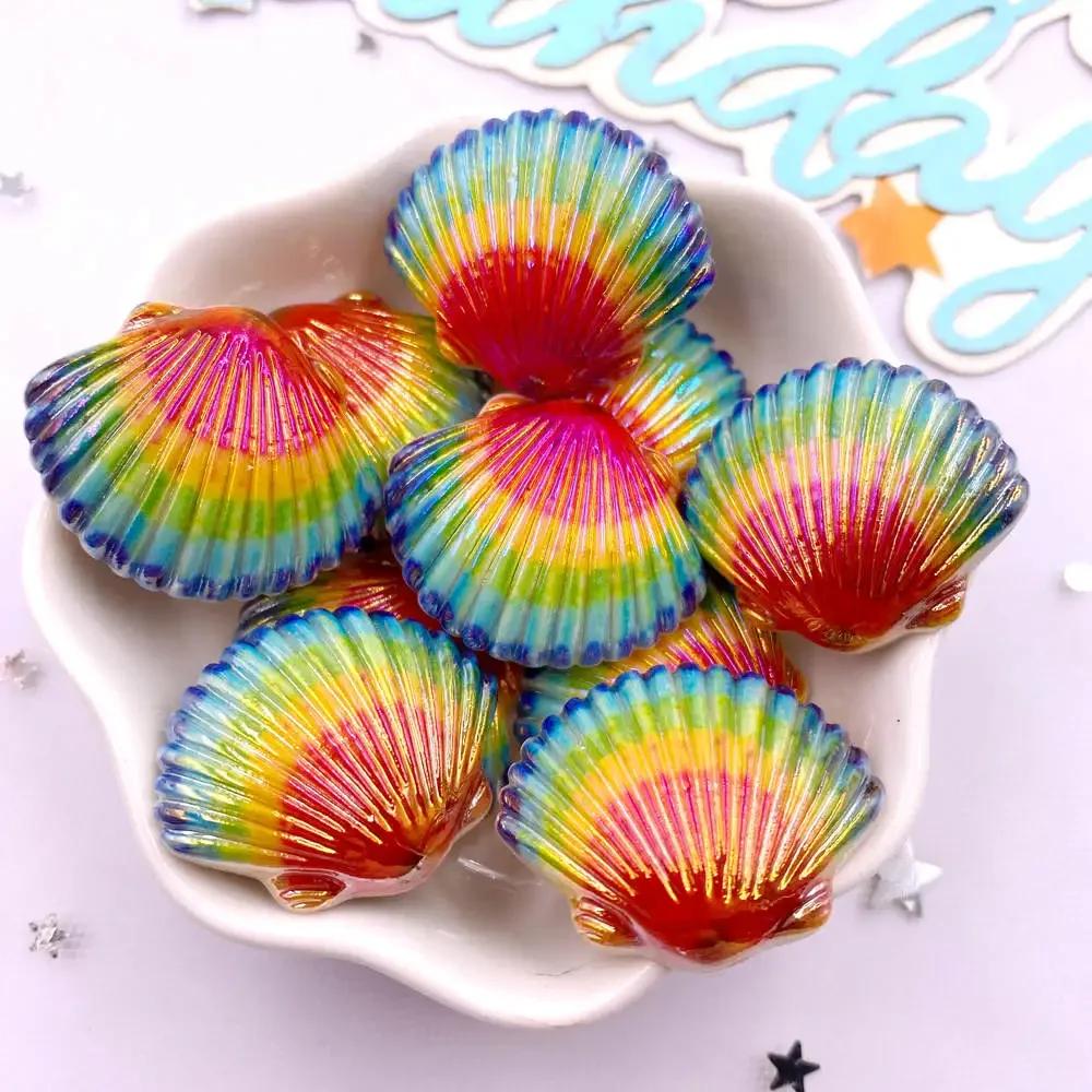 8pcs AB Resin Colorful Flower Shell Figurines Flat Back Cabochon Stone Scrapbook Home Crafts DIY Jewelry Making Accessories
