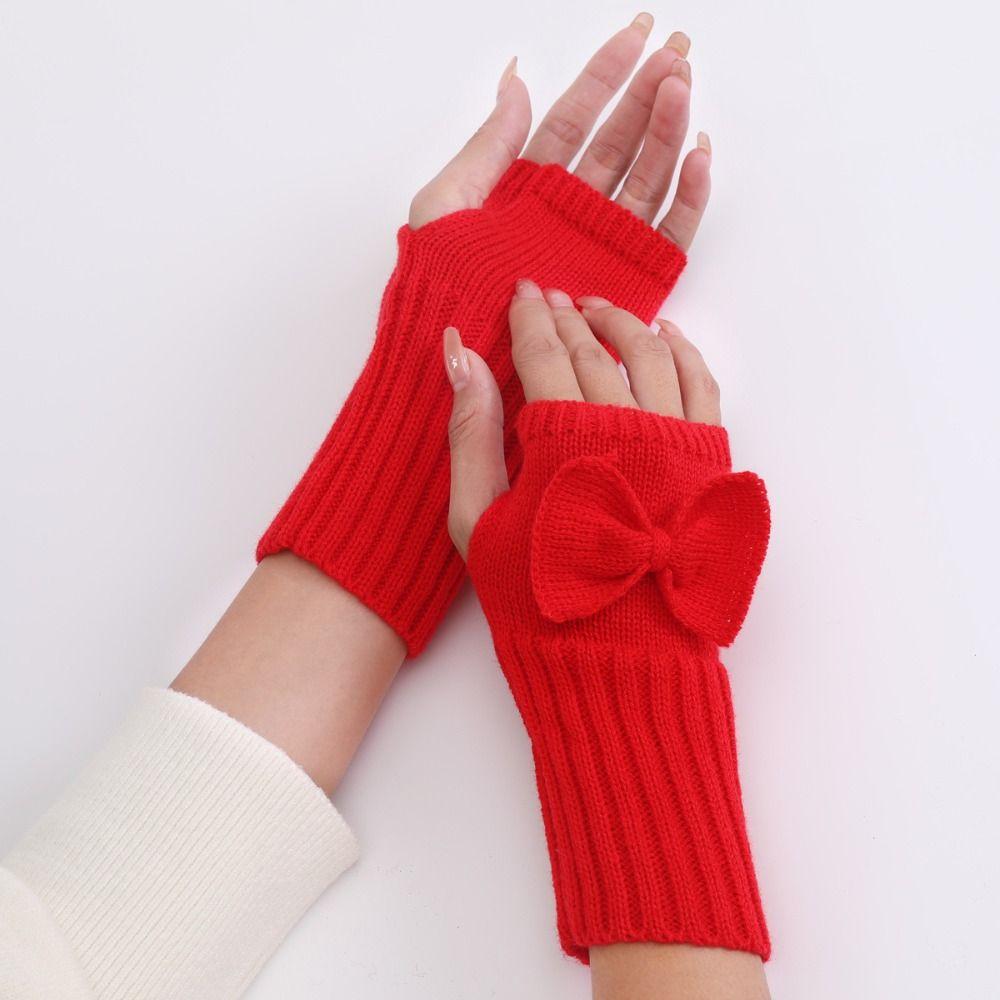 Bow Knitted Gloves Fingerless Half Finger Gloves Fashion Twists Gloves Winter
