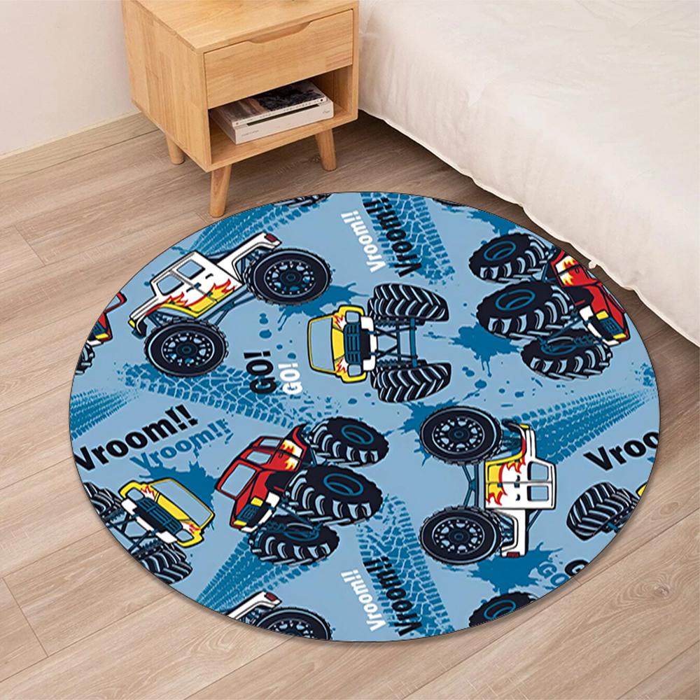 Truck Printed Round Rug Carpet Chair Rug Area Rug Entryway Doormats,for Office Chair Living Room Bedroom Kitchen Room.