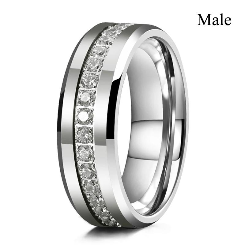 Fashion Couple Rings Exquisite Women Rhinestones Zirconia Rings Set Simple Men Stainless Steel CZ Stone Rings Wedding Jewelry