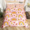 Rainbow Comforter Cover Watercolor Hand Drawn Duvet Cover Cartoon Raindrop Kawaii Bedding Set Girl Crown Love Hearts Quilt Cover