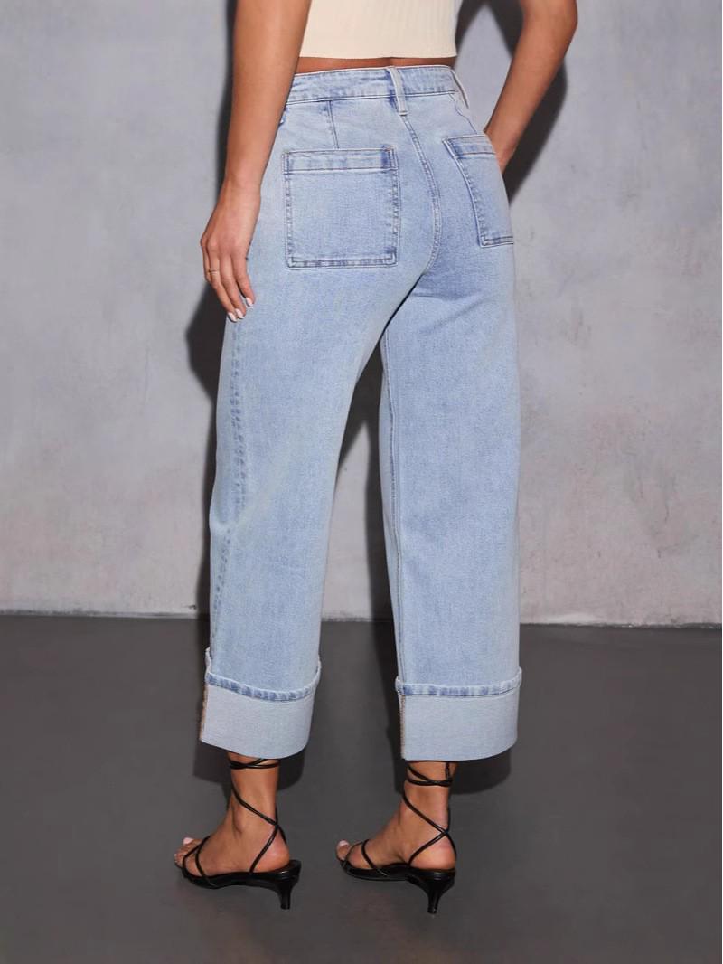 

European & American Washed Wide-Leg Jeans - Trendy, Loose Fit Straight-Leg Pants Small светло-синий