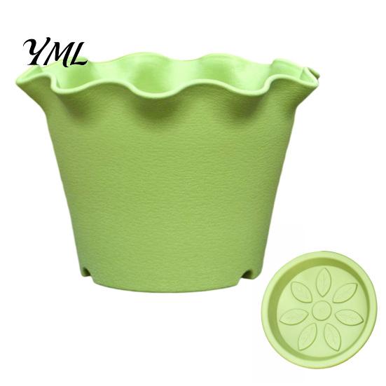 Functional Plant Containers for Study Large Flower Pots with Drainage Holes And Tray Saucers, Ruffled Edge Planter Anti-slip Indoor Outdoor