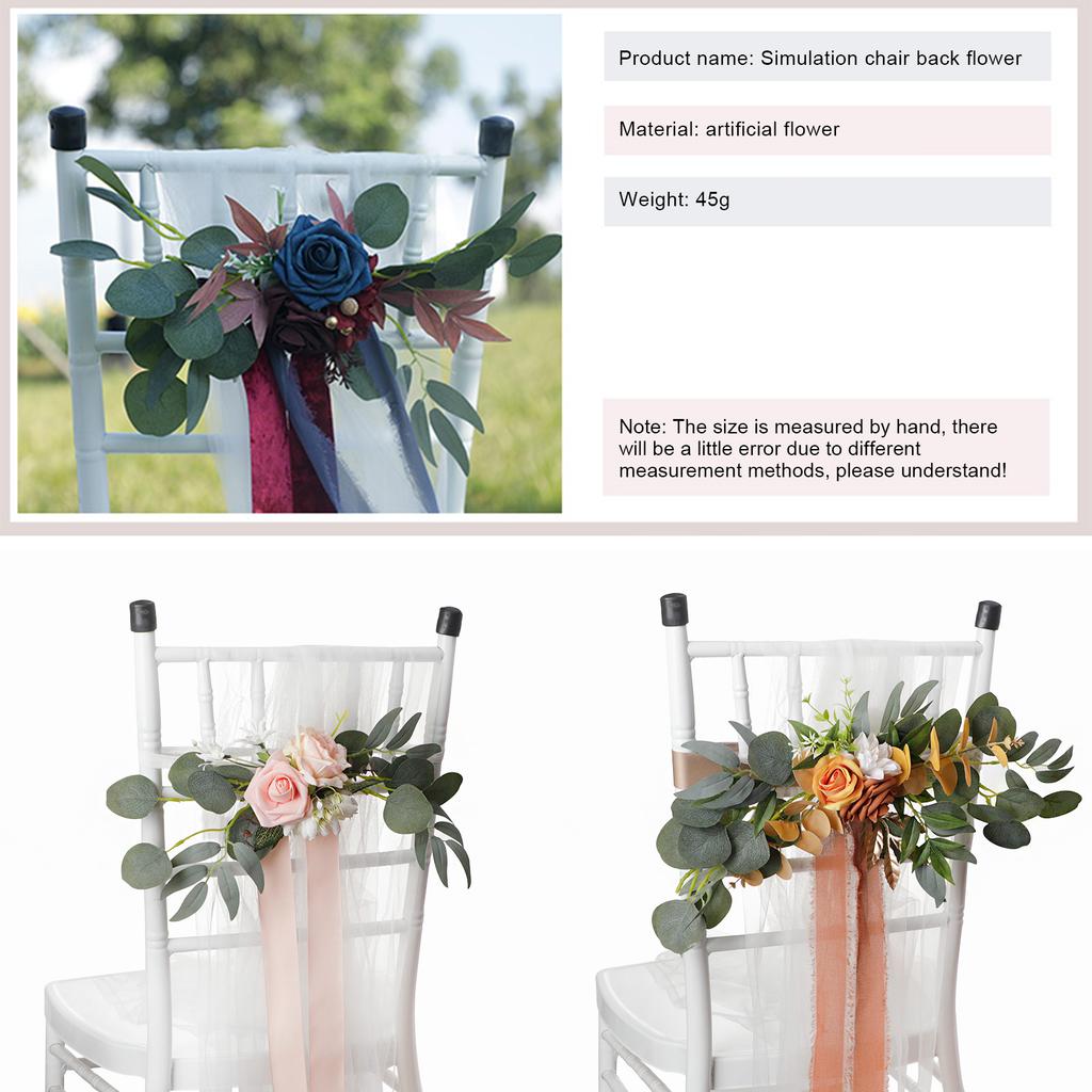 Chair Back Flower Reusable Artificial Rose Decoration for Outdoor Wedding Celebration Party Photography Pinkish