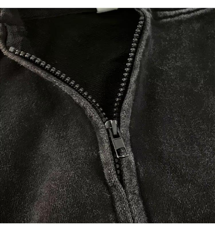 Retro Washed Distressed Men's Hooded Sweater Cardigan - Japanese Casual Spring/Autumn Style