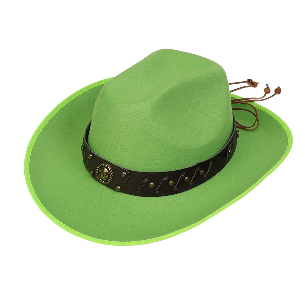 Unisex Western Cowboy Hat Wide Brim Roll‑Up Brim Double‑Top Felt Fedora Hat,10 Colors,Multiple Optional Detachable Hat Bands