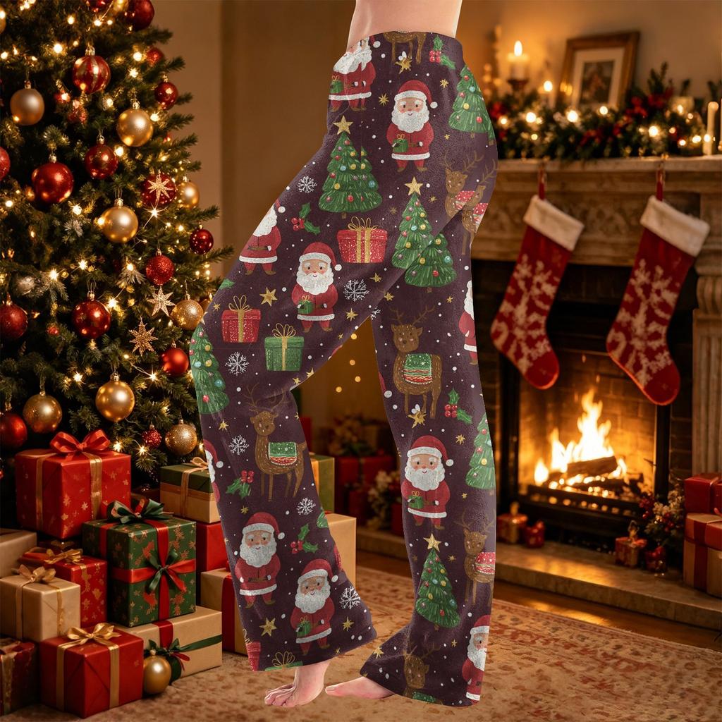 Women's Christmas Print Flannel Pajama Pants, Casual Loose Fit Sleep Bottoms