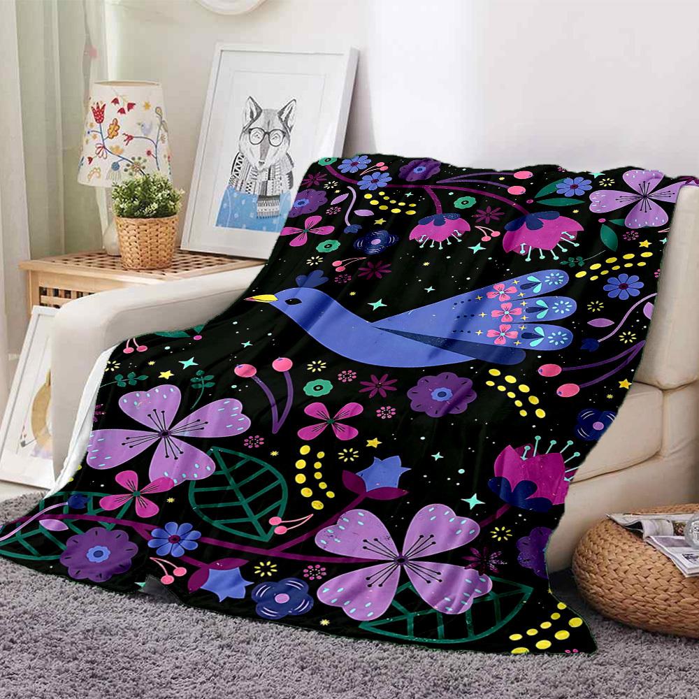 1pc Floral Fantasy Print Blanket - Lightweight Flannel Blanket For Sofa, Bed, Living Room, Office, Outdoor Travel, Camping, Soft 058