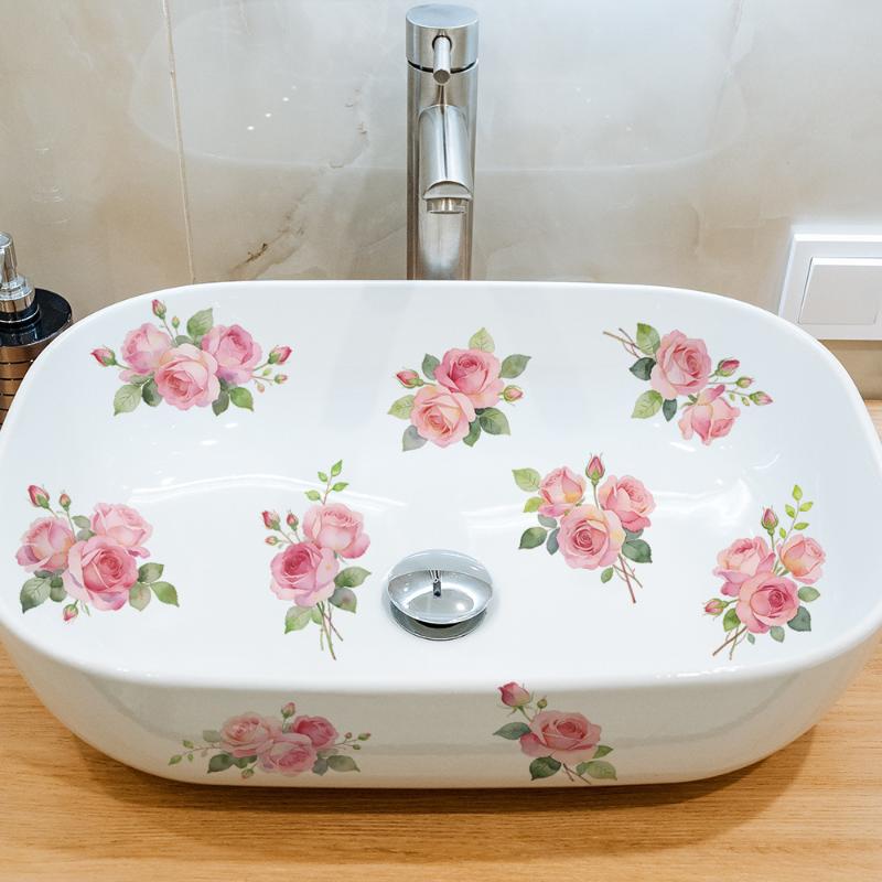 Floral Bathroom Sink Stickers Removable Self-Adhesive Waterproof Bathroom Toilet Decorative Sticker Bathtub Sticker Home Decor