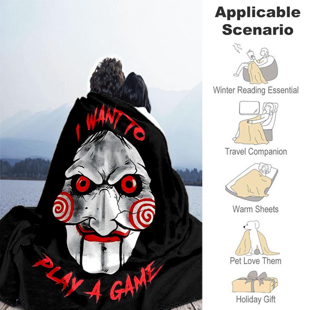 1pc Saw Billy the Puppet Outdoor Blanket Lightweight Flannel, Soft & Warm, All Season Use for Sofa, Outdoor, Camping, Living Room, Office, Chair