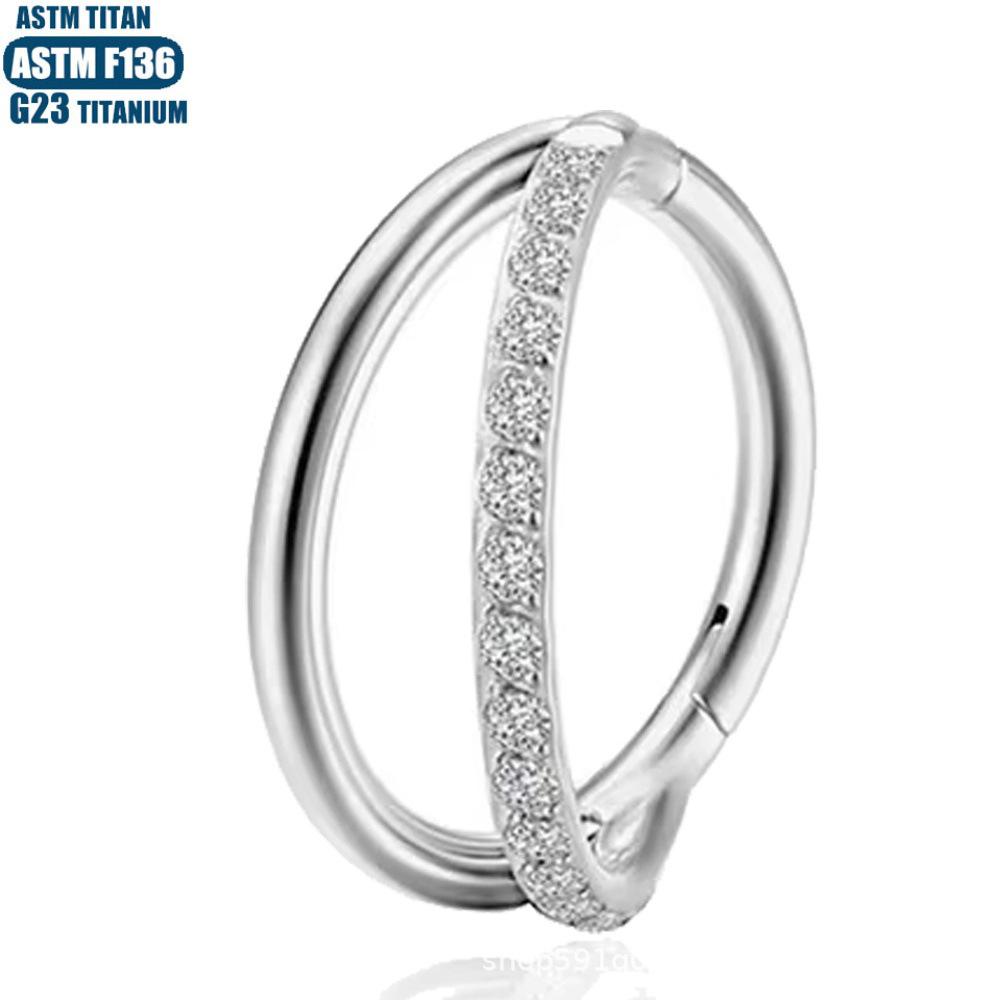 F136 Implant Grade Titanium Forked Nose Ring & Zirconia Seamless Stud Earring Set