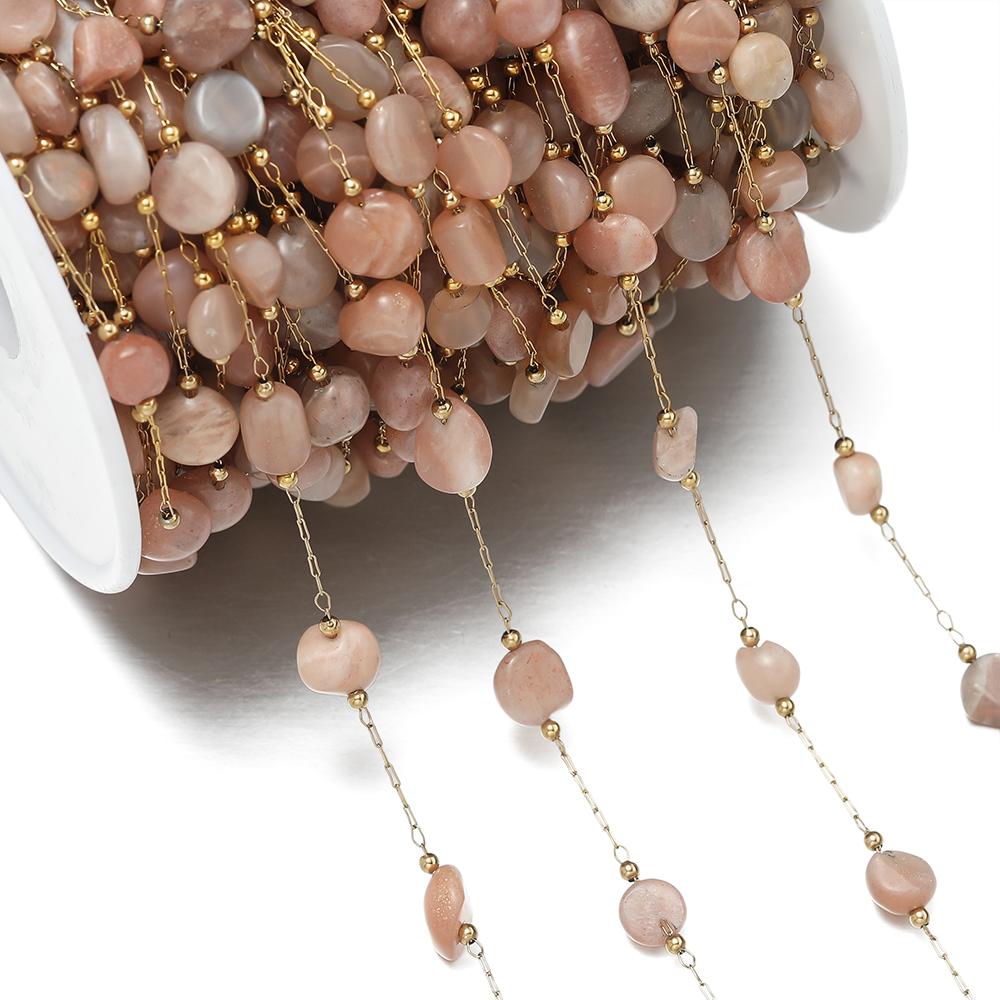1Meter/Pack Stainless Steel Natural Stone Round Shape Beads Chains for DIY Necklace Bracelets Jewelry Making Accessories