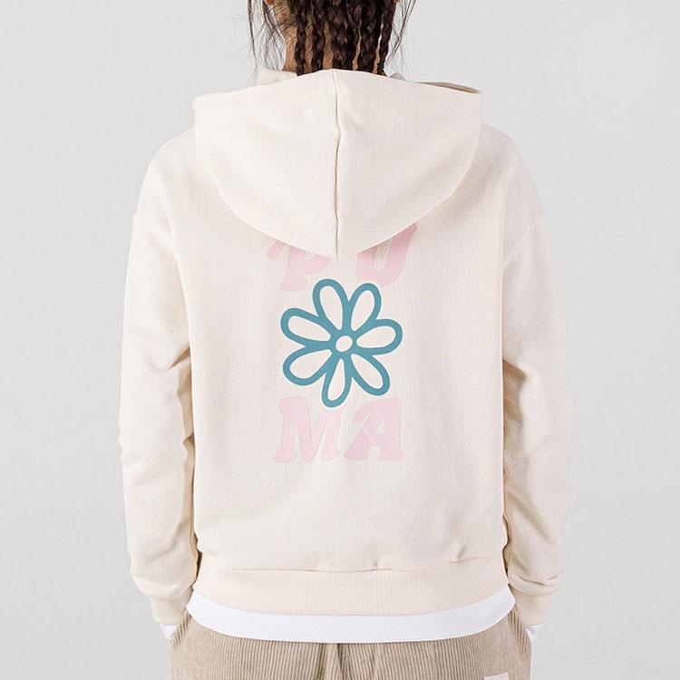 Puma Layered Graphic Print Hoodie Women Tops Ivory-White 536091-99