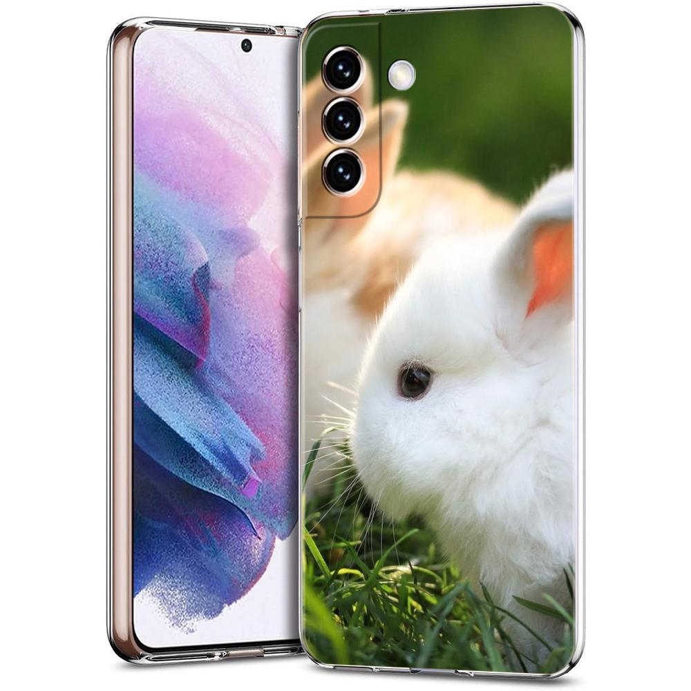 

Cute White Baby Rabbits Phone Case For Samsung Galaxy S24 Ultra S23 FE S22 S20 S21 5G S10 S9 Plus S10E S8 Soft Clear Cover Samsung S8
